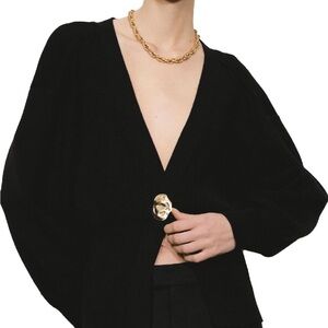 Urban Revivo Women’s Black Ribbed Cardigan Gold Button Size M NWT